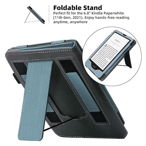 WALNEW Stand Case for 6.8" Kindle Paperwhite (Model No. M2L3EK / M2L4EK), Two Hand Straps Premium PU Leather Book Cover with Auto Wake/Sleep Feature thumbnail 4
