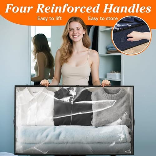 SpaceWhisper 90L Under Bed Storage Containers, 4-Pack Storage Bins with Clear Top, Foldable Closet Organizers and Storage with Label Holder for Clothing, Blankets, Comforter & Pillows(Blue) thumbnail 5