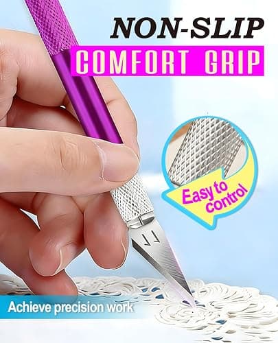 DIYSELF Craft Hobby Knife Set with 10 Extra #11 Blades, 6-Inch Metal Ruler | Exacto Knife for Crafting, Precision Cutting for Polymer Clay, Paper, Vinyl, Stencils & Models, Artists & Hobbyists, Purple thumbnail 4