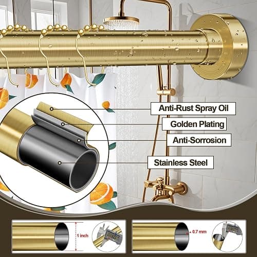 YNL Shower Curtain Rod 34-82 Inches, Non-Slip, Never Rust, No Drill Tension Curtain Rod for Bathroom & Window Stainless Steel Shower Rod, Brushed Gold thumbnail 5