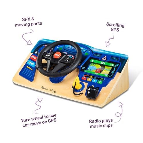 Melissa & Doug Vroom & Zoom, Interactive Wooden Dashboard, Racing Car Steering Wheel Toy, Lights & Sounds, Preschool Learning Toys for Girls & Boys 3+ - FSC Certified thumbnail 4
