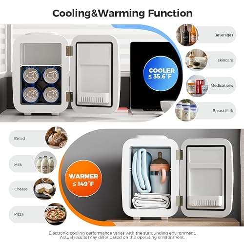 Mini Fridge for Bedroom - 4 Liter/6 Can Mini Makeup Fridge, 110V AC/ 12V DC Portable Thermoelectric Cooler&Warmer for Skincare, Drink, Cosmetic, Medicine, Small fridge for Bedroom, Office, Dorm, Car thumbnail 2