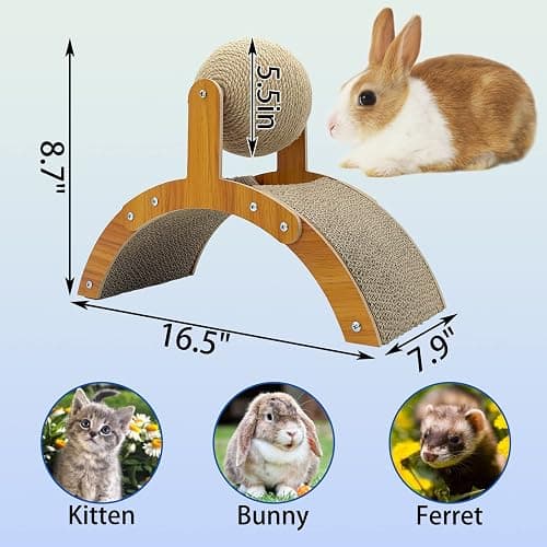 Fhiny Rabbit Scratch Toy, Natural Sisal Rabbit Scratching Ball with Cardboard Pad 2-in-1 Bunny Claw Scratcher Interactive Toys Nail Scratching Post for Indoor Pets Kittens Ferrets Small Animals thumbnail 6