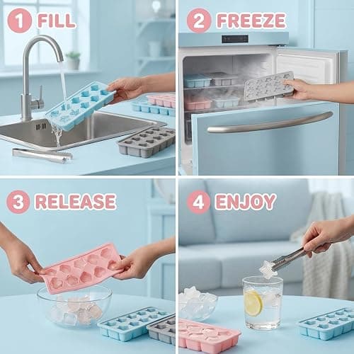 3PCS Star Ice Cube Trays, Mini Star Ice Cube Trays, Unique Moulds with a Tweezer, for Home Cooks and Beverage Decorators, in Pink, Grey and Blue thumbnail 5