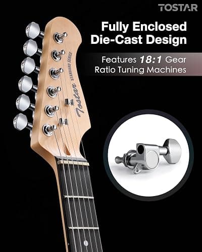 Tostar 39" Full Size Electric Guitar Kit For Beginners and Adults, SSS Pickup Guitarra Electrica Set Includes Tremolo Bridge, Lightweight Matte Finish, Amp, Strings, Gig Bag, Birthday Gifts, Champagne thumbnail 3