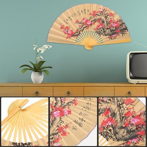 Kichvoe Riesenfächer-Wanddekoration: Orientalischer Feng-Shui-Wandfächer Chinesischer Fächer Chinesische Japanische Traditionelle Fächer Wandhintergrund Fächer-Hängedekoration thumbnail 6