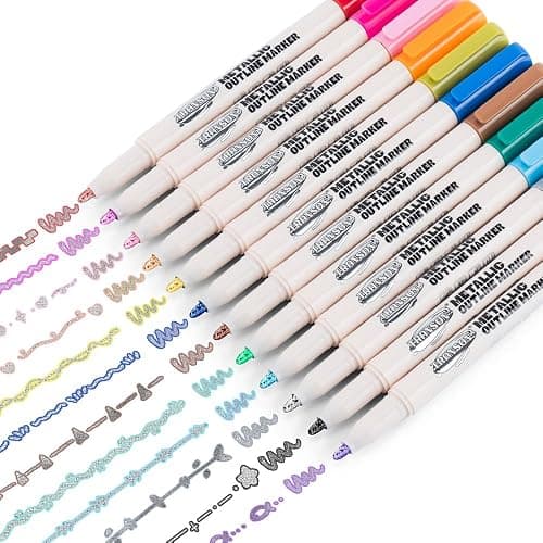 TRANSON 12pcs Outline Shimmering Markers with Metallic for Fun Art Drawing Craft DIY thumbnail 2