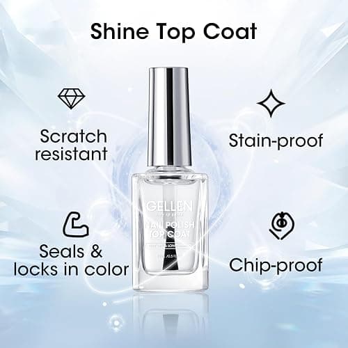 GELLEN Clear Nail Polish Base Top Coat, Sheer Pink Tinted Base Coat & Shine No Wipe Top Coat for Strengthening Thin Damaged Natural Nails, Quick Dry Regular Nail Polish No UV Gel, Hema Free, Non-toxic thumbnail 4