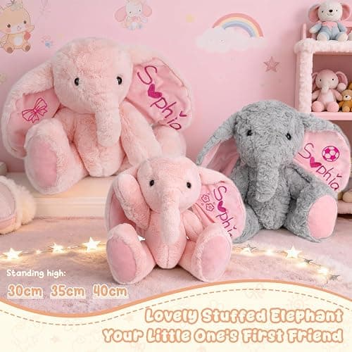 Personalized Elephant Stuffed Animals, Plush Elephant with Embroidered Name & Icon Stuffed Elephants Toys for Babies, Birthday Baby Shower Christmas Boy Girl Newborn Customized Keepsake Plush Gifts thumbnail 2