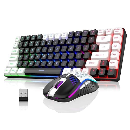 RedThunder K84 Wireless Keyboard and Mouse Combo, Rainbow Backlit Rechargeable Battery, 75% Layout TKL Ultra Compact Gaming Keyboard & Lightweight 3200 DPI Honeycomb Optical Mouse (Black-White) - Image 1