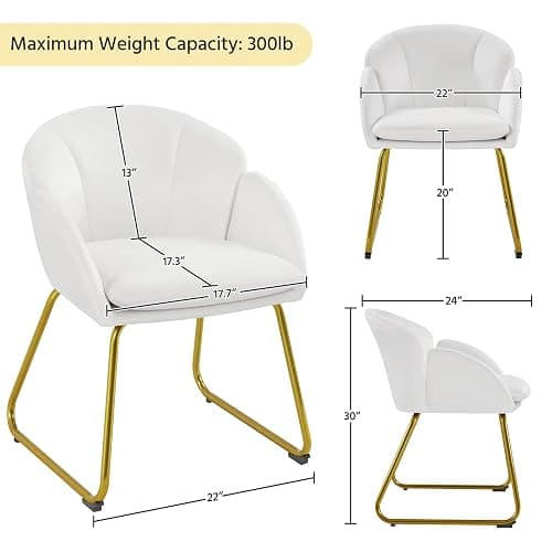 Yaheetech Modern Velvet Vanity Chair Armchair, Flower Shaped Makeup Chair with Golden Metal Legs for Living Room/Makeup Room/Bedroom/Home Office/Kitchen, White thumbnail 3