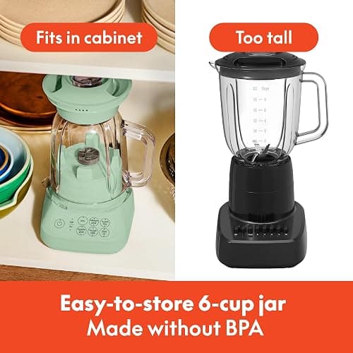 bella 10 Speed Countertop Blender, Juicer & Smoothie Maker, Fits-anywhere™ Kitchenware, Slim Flip & Store Design, Dishwasher Safe 48oz Capacity Pitcher & Lid, Stainless Steel Blade, 450 Watt, Seaglass thumbnail 4