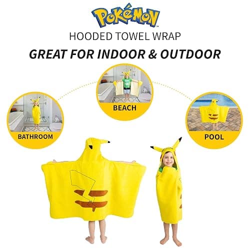 Pokemon Pikachu Bath and Beach Soft Cotton Terry Hooded Towel Wrap, 24" x 50", (Officially Licensed Product) by Franco thumbnail 5