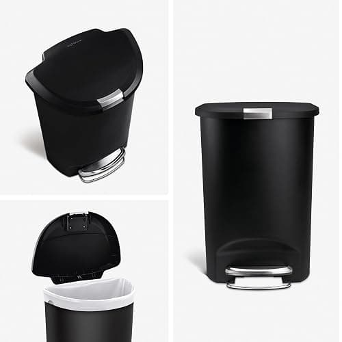 simplehuman 50 Liter / 13 Gallon Semi-Round Kitchen Step Trash Can with Secure Slide Lock, Black Plastic thumbnail 4
