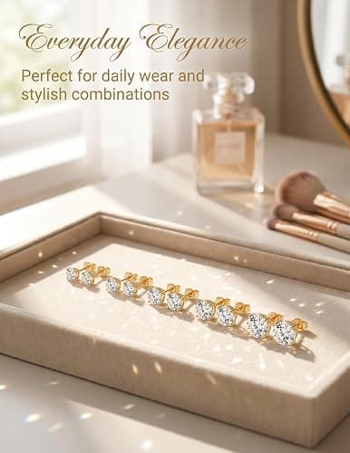 5 Pairs 14K Gold Plated Stud Earrings for Women, CZ Multiple Piercing Set | Hypoallergenic CZ Stud Earrings Set, 3-7mm Cubic Zirconia, Lightweight Comfortable Studs, Non Tarnish Jewelry, Gift for Women thumbnail 8