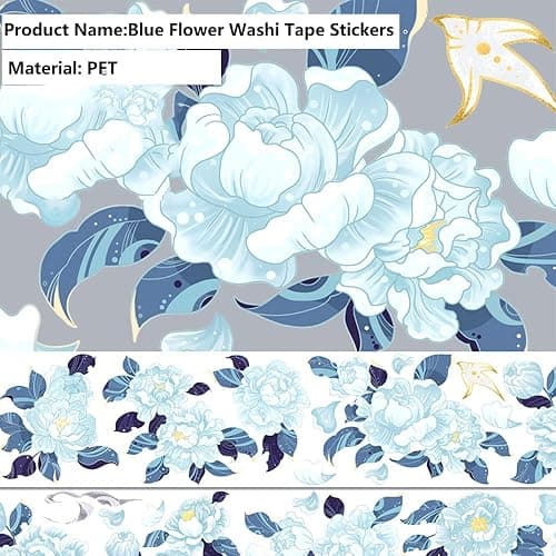 Ddayup Laser Flower Washi Tape - Blue Flower Stickers for Journaling & Planner thumbnail 3