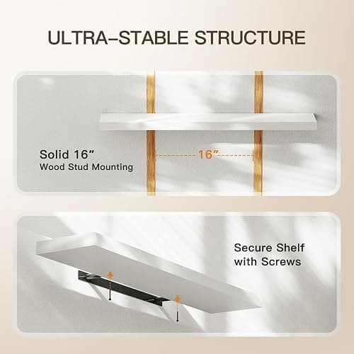 AMADA HOMEFURNISHING Floating Shelves Wall Mounted, 32 x 7 Inch Wall Shelves for Bathroom, Bedroom, Living Room, White Shelves Set of 2 | Wall Shelves with Hidden Bracket, Solid MDF Wood, 22 lbs Max Load per Shelf, Easy to Assemble, Multi-Wall Compatible thumbnail 6