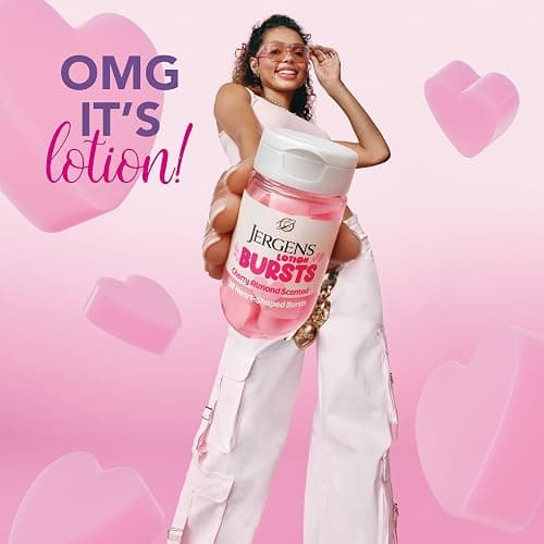 Jergens Cherry Almond Lotion Bursts, Squishy Heart-Shaped Moisturizer Bursts, Lotion Gifts for Teens, 38 Ct thumbnail 3