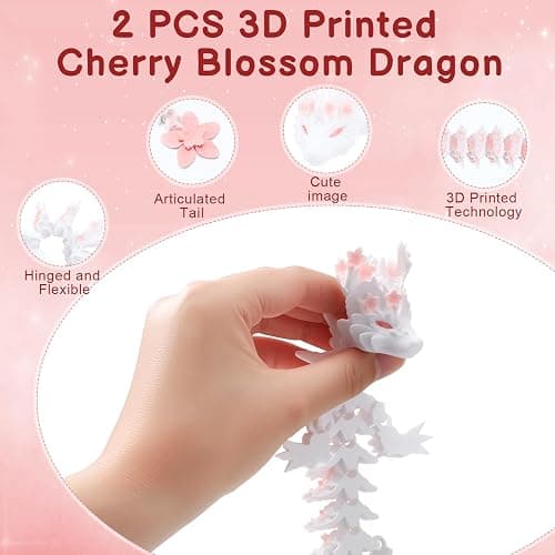 Guiqulai 2pcs 3D Printed Cherry Blossom Dragon Articulated Dragon Fidget Toy Large 12.2 Inch and Small 8.85 Inch for Desk Decor Collectible thumbnail 6