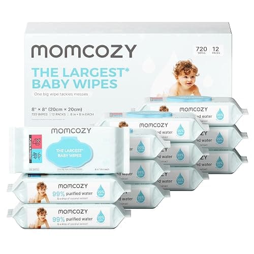 Momcozy Baby Wipes Plus Wipes –Size, Thickness, Moisture, Softness & Scenario Plus, 99% Water-Based Wet Wipes, Unscented & Hypoallergenic, Gentle for Sensitive Skin, 720 Count (12 Packs) - Image 1