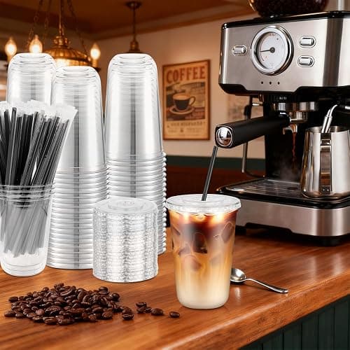 50PCS 16 oz Round Bottom Plastic Cups with Lids and Black Straws, Clear To Go Iced Coffee Smoothie Juice Cups, Disposable Cold Drink Bubble Tea Party Cups for Catering, Christmas, Birthdays, Takeout thumbnail 2