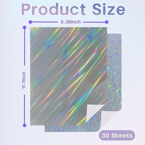 Starziwen 30 Sheets Holographic Sticker Paper for Inkjet&Laser Printer, Printable Vinyl Sticker Paper Waterproof Self-Adhesive, A4 Size (Mixed 6 Patterns) thumbnail 3