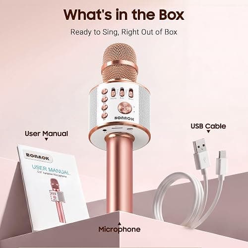 BONAOK Wireless Bluetooth Karaoke Microphone,3-in-1 Portable Handheld Karaoke Mic Speaker Machine Home Party Birthday for All Smartphones PC(Q37 Rose Gold) thumbnail 6