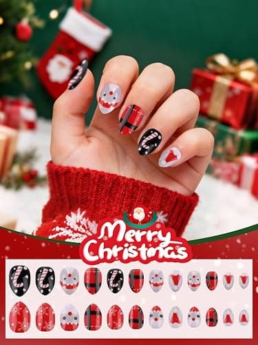 EBANKU Christmas Kid Press on Nails, 72Pcs Xmas Almond Fake Nails Kit Full Cover Christmas Theme Design False Nail with Nail Glue for Girl thumbnail 3