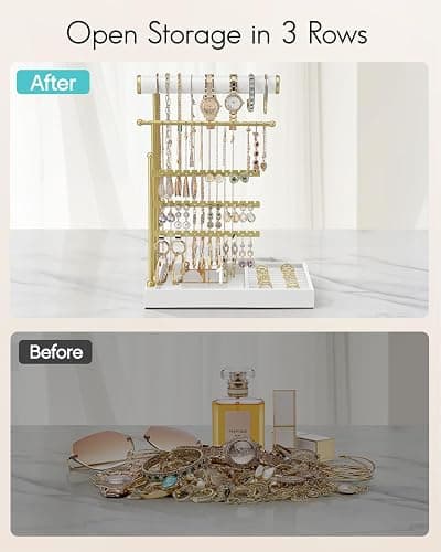 Vlando Jewelry Stand Organizer with Ring Holder, Jewelry Holder Organizer with Tray, Necklace Holder Bracket Holder Earring Holder - White - A. White thumbnail 8