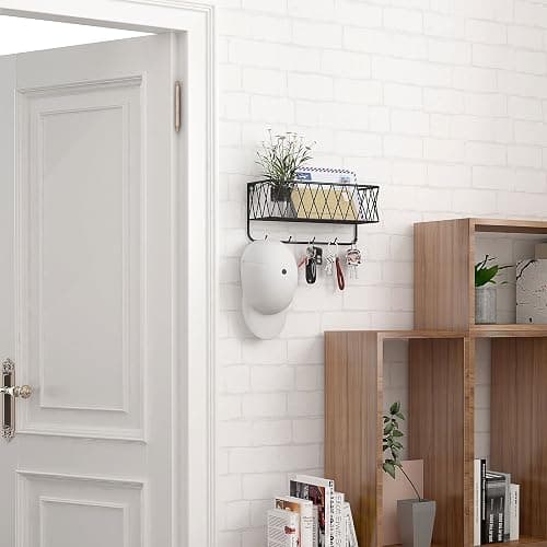 OROPY Entryway Mail Holder with Key Hooks, 11.0" L×2.6" W×5.1" H, Wall Mounted Matte Black Metal Wire Mesh Storage Basket with 5 Hooks, Easy to Organize Letters, Magazines, Keys, Leashes for Entryway thumbnail 5