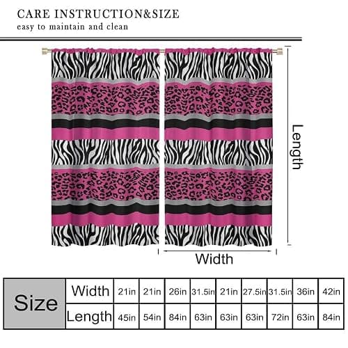 XBDDZSW Leopard Zebra Curtain,Wild Animals Skin Red Black Geometric Romantic Pink Abstract Pattern Printing Bedroom Living Room Rod Pocket Window Drapes 2 Panels W42xl45 Inch Decor thumbnail 3