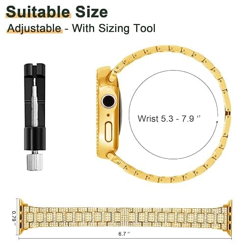 Mosonio Bling Bands for Apple Watch Women and 2P Case,Metal Band for iwatch | Size Options-Fits for Apple Watch Series 11/10/9/8/7/SE/6/5/4/3/2/1/Ultra- 38mm 40mm 41mm 42mm 44mm 45mm 46mm 49mm thumbnail 5