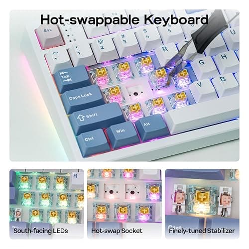EPOMAKER TH108 PRO Full Size Mechanical Keyboard with Screen & Knob, Wireless Gaming Keyboard with 10000mAh, Creamy Gasket, Hot Swap, Custom Driver, RGB Backlight (White, Creamy Jade) thumbnail 7