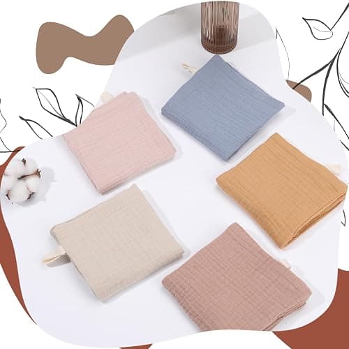 Meng Jiaran 5 Pack Baby Muslin Squares 23x22cm Baby Muslin Cloths Washcloths Natural Cotton Wipes Baby's Essentials for Newborn Wiping Feeding thumbnail 6