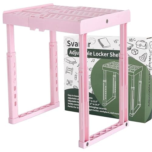 Svartur Adjustable Locker Shelf Pink Height and Width Adjustable Locker Organizer Shelf for School Locker, Stackable Locker Stand Tools for Gym Lockers, Office, Back to School Essentials - Image 1