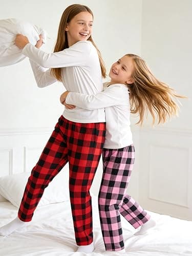 IHU Girls Pajama Pants Ultra Soft PJ Bottoms Kids Plaid Lounge Sleepwear | With Two Pockets & Elastic Waistband, Crisp Clear Print thumbnail 5