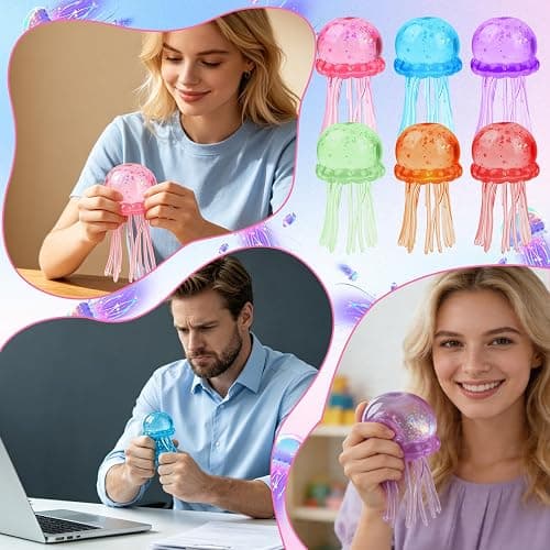 Jellyfish Squishy, Jellyfish Design Squeeze Stress Ball, Drop Malt Sugar Balls for Anxiety Stress for Party Favors Birthday Gift (Red) thumbnail 6