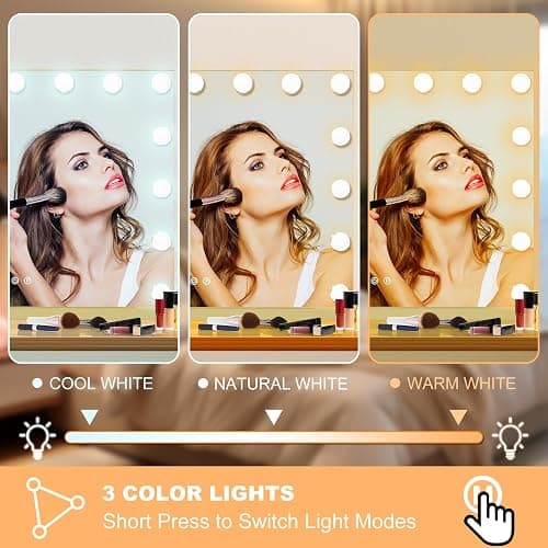 Moonee Vanity Mirror with Lights, Gold Hollywood Lighted Makeup Mirror with 15 Dimmable Bulbs and 10X Magnification, 3 Colors Modes, Aluminum Metal Frame, Light Up Mirror for Tabletop/Wall（23" x 18"） thumbnail 3