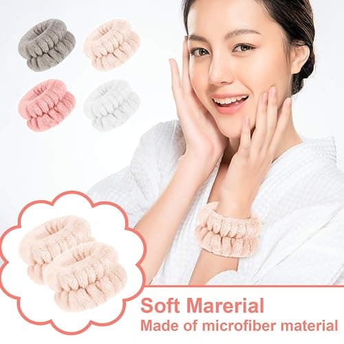 Chuangdi 4 Pairs Wrist Bands for Washing Face Wrist Spa Microfiber Wash Towel Band Scrunchies Absorbent Wristbands Sweatband for Women Prevent Liquid from Spilling(Stylish Colors) thumbnail 5