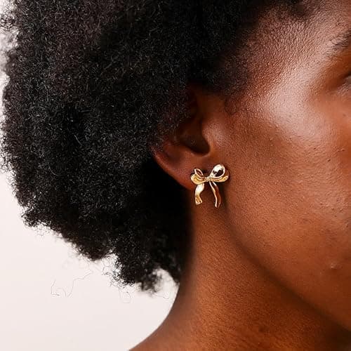BLISI Gold Bow Earrings Silver 925 Sterling Silver Post Bow Stud Earrings Gold Dangle Bow Earrings Gold and Silver Bow Earrings for Women Hypoallergenic thumbnail 4