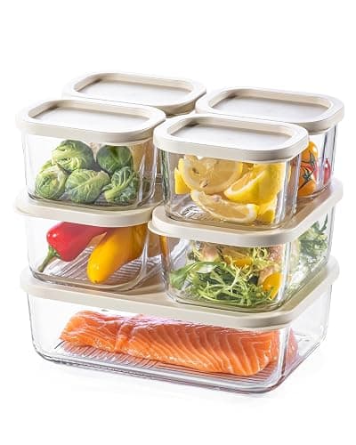KEMETHY 7 Pack Glass Food Storage Containers with Lids,Stackable BPA Free Glass Meal Prep Containers,Glass Lunch Containers with Lids for Kitchen Storage and Organization- Baking, Microwave, Oven - Image 1