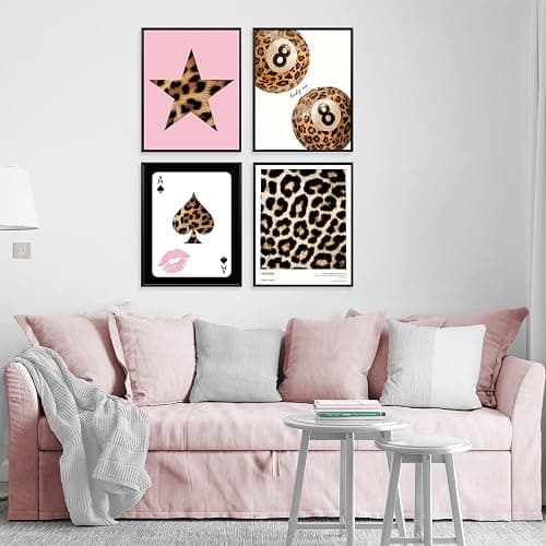 Locomiss Pink Leopard Wall Art Decor Posters, Trendy Y2K Leopard Girly Prints, Pink Funky Retro Cheetah Print Lucky 8 Ball Posters for Teen Girls Room College Dorm Decor, Set of 4 (8x10 Unframed) thumbnail 4