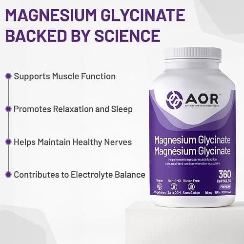 AOR Magnesium Glycinate Supplement, Vegan, 360 Capsules, 120 Day Supply | Magnesium Bisglycinate, Vegan, Non GMO, No Unnecessary Fillers, With or Without Food thumbnail 2