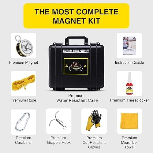1320LB’s Complete Magnet Fishing Kit | Double Sided Fishing Magnet Kit with Case | Includes Strong Neodymium N52 Magnets, Durable 65ft Rope, Carabiner, Gloves, Grappling Hook & Carry Case thumbnail 5