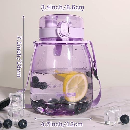 MOIOIBE Kawaii Water Bottle with Straw 45oz with Two Ways to Dinking Modern Cute Water Jug With Strap for Women/Teen Girl/School, Purple thumbnail 2