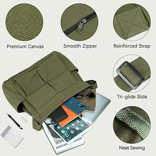 Canvas Messenger Bag for Women, Grunge Bag with Fairy Grunge Bracelet, Crossbody Bag with Bracelets Fairy Grunge Clothes thumbnail 5