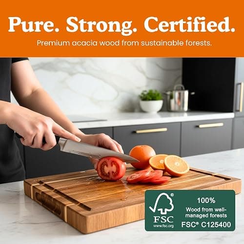 Non Toxic Wood Cutting Board - Conditioned with Natural Beeswax Flaxseed & Lemon Oil - Free of Mineral Oil - Made of FSC Certified Acacia Wood - 16" x 11" Thick Cutting Board by Ziruma thumbnail 6