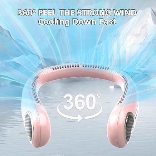 Portable Neck Fan,Hands Free Personal Wearable Bladeless Fan,6000mAh USB Rechargeable,360° Cooling,LED Display,4-Speeds,Birthday Gifts for Men Women Dad Mom,Fathers Day,Mothers Day Gifts (Pink) thumbnail 2