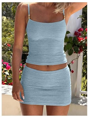 Verdusa Women's 2 Piece Skirt Sets Beaded Crop Cami Tops with Low Rise Mini Skirt thumbnail 3