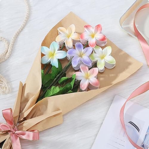 CHANDAT Flower Hair Clips 6 PCS Hawaiian Claw Clips for Vacation Hibiscus Hair Claw Clips Cute Large Hair Clips for Thick and Thin Hair Plumeria Hair Accessories for Women Girls -Light Petal thumbnail 2